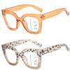 ICARA 2 Pack Trendy Oversized Blue Light Stylish Progressive Multifocus Readers for Women,Retro Square Sturdy Computer Reading Glasses (Champagne+Leopard, 1.25, x) view 1