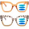 ICARA 2 Pack Trendy Oversized Blue Light Stylish Progressive Multifocus Readers for Women,Retro Square Sturdy Computer Reading Glasses (Champagne+Leopard, 1.25, x) view 2