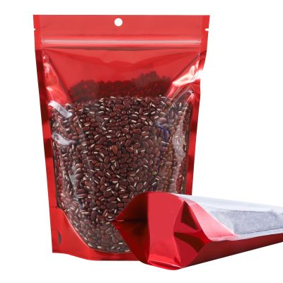 100 Pack Mylar Smell Proof Bags, Resealable Aluminum Foil Stand Up Pouches with Clear Window & Hang Hole, Reusable Zipper Lock Food Storage Heat Seal Sealable Bags for Packaging, Red 6.29.4 Inch
