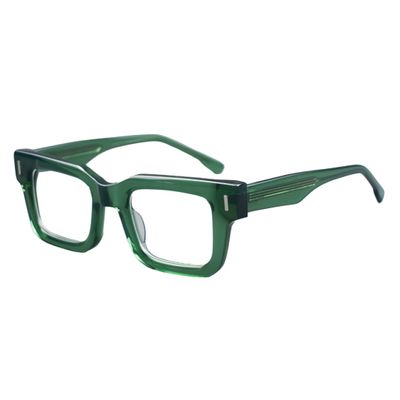BETSION Retro Acetate Reading Glasses Thickened Square Eyeglasses Frames Nerd Men Women Full Rim Vintage (Green, 1, x)