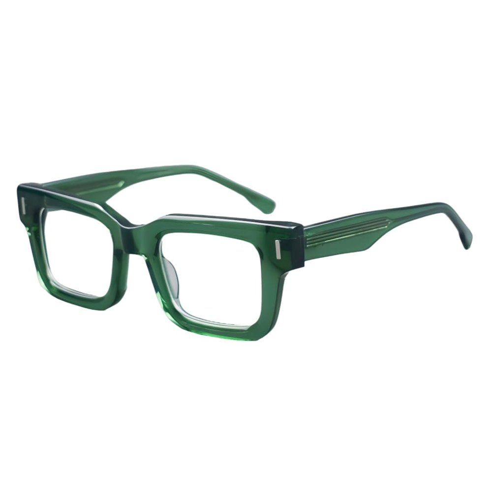 BETSION Retro Acetate Reading Glasses Thickened Square Eyeglasses Frames Nerd Men Women Full Rim Vintage (Green, 1, x)