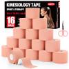 16 Rolls Kinesiology Tape, 2 inch x 16.4 Feet Waterproof Athletic Tape, Uncut Kinetic Tape, Elastic Muscle Tape, Sports Tape, Knee Tape for Exercise and Daily Use - Skin Color view 1