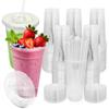 [100 SETS] 32 oz Cups with lids, Plastic cups with lids and straws, iced coffee cup, suitable for takeout iced coffee cold drinks, smoothies, juices, parfaits, Frappuccinos, and milkshakes.