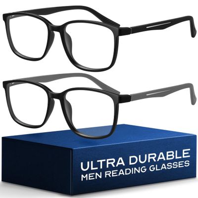 NOVIVON ActiveFit +2.75 Reading Glasses for Men - Blue Light & UV Protective Readers with Bonus Case & Cloth