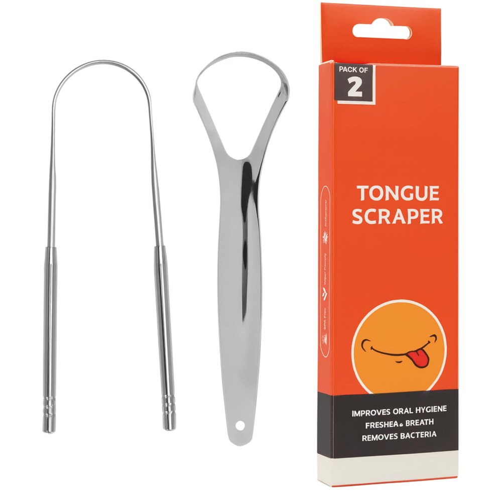 2-Pack Tongue Scaper for Kids and Adults, Reduce Bad Breath, Metal Tongue Scraper, Tongue Cleaner, Tongue Scraper, Tongue Cleaner for Kids and Adults