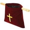 Religious Velvet Offering Bag, Wooden Handles With Cross Embroidery For Donations And Church Services view 1
