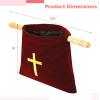 Religious Velvet Offering Bag, Wooden Handles With Cross Embroidery For Donations And Church Services view 3
