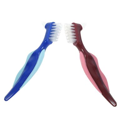 COLLBATH 2Pcs Double Sided Denture Brush Set for Effective Cleaning Portable Denture Toothbrush Soft Bristles for Elderly Care for Travel and Daily Use
