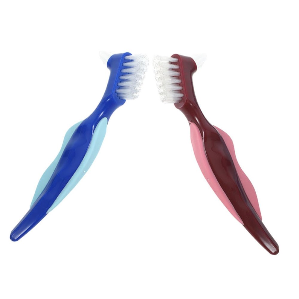 COLLBATH 2Pcs Double Sided Denture Brush Set for Effective Cleaning Portable Denture Toothbrush Soft Bristles for Elderly Care for Travel and Daily Use
