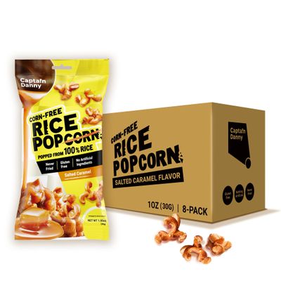Captain Danny Rice Popcorn Salted Caramel, Corn-Free, Non-Fried, Gluten-Free, Minimally Processed, 1oz, Pack of 8