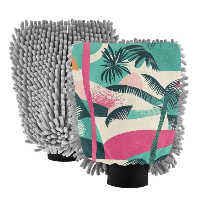 Summer Beach Geometric Car Washing Mitts Microfiber Scratch Free Car Washing Gloves Cleaning Large