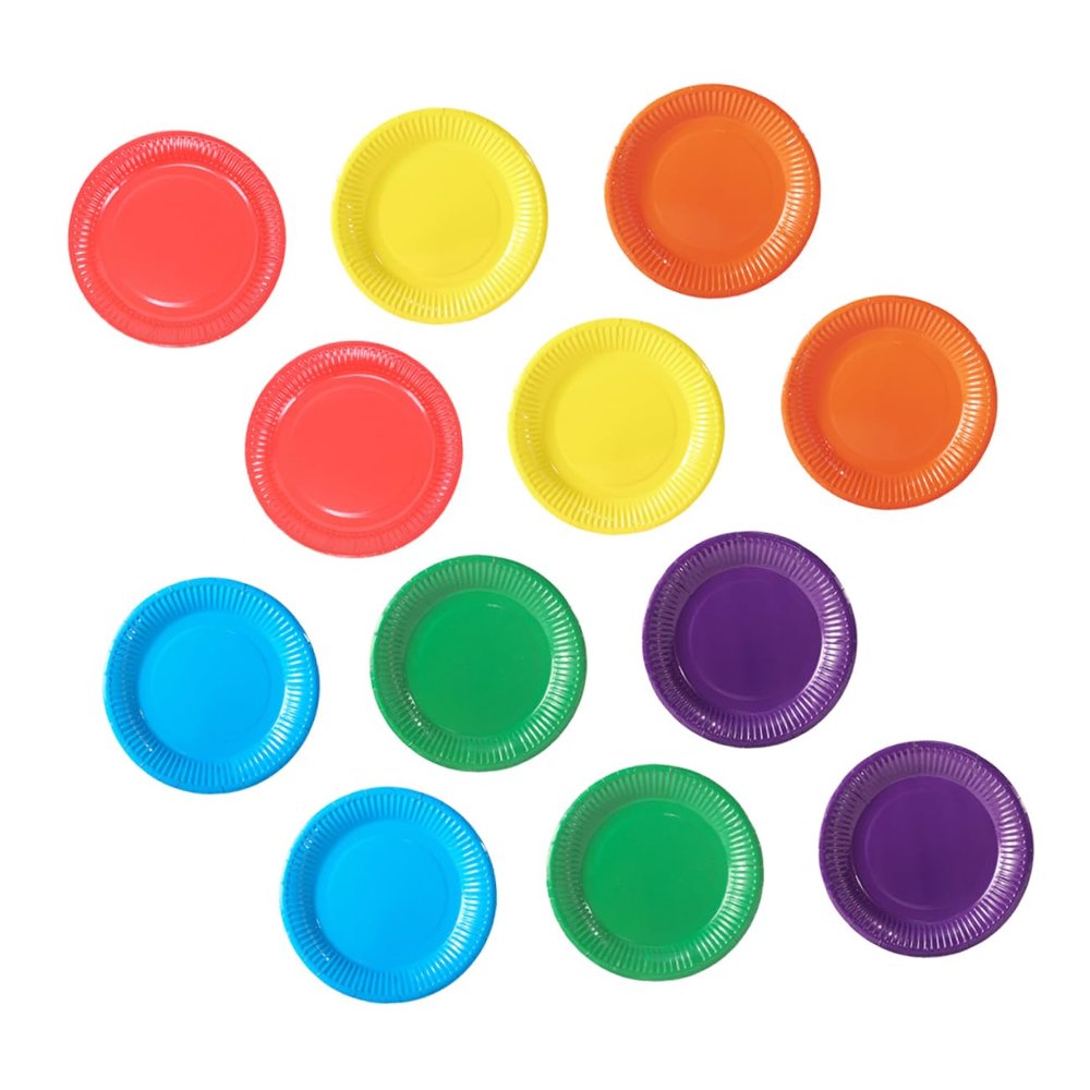 YOSADIER 60Pcs Paper Plates Disposable Party Dinnerware for Showers Weddings Birthdays and More Rainbow Colors Yellow Red Purple Orange Blue Green