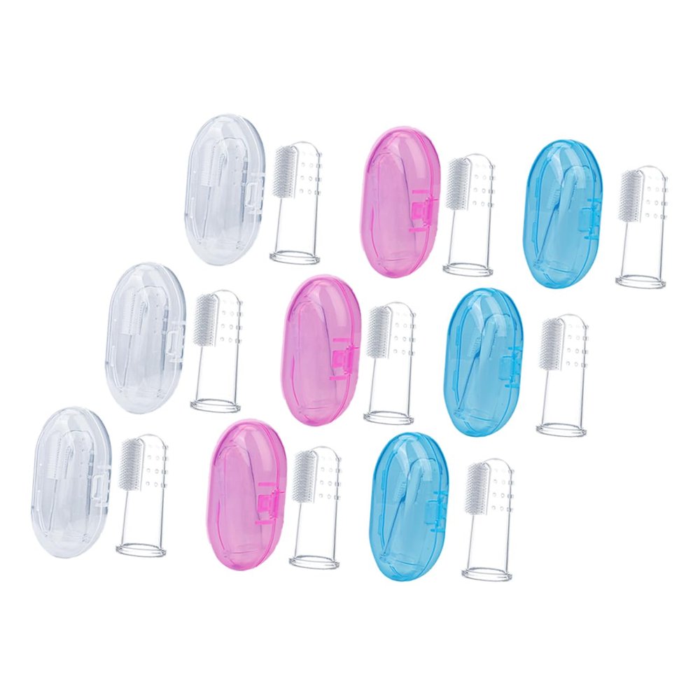 PLAFOPE 9pcs Baby Finger Toothbrush Set Silicone Infant Teeth Brush for 0-3 Years Soft Oral Cleaning Tool with Storage Box for Tender Hygiene and Tongue Cleaning