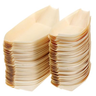 Zerodeko 100Pcs Disposable Wooden Sushi Boat Plates Creative Sashimi Tray for Snacks Desserts Appetizers Design for Home and Restaurant Use