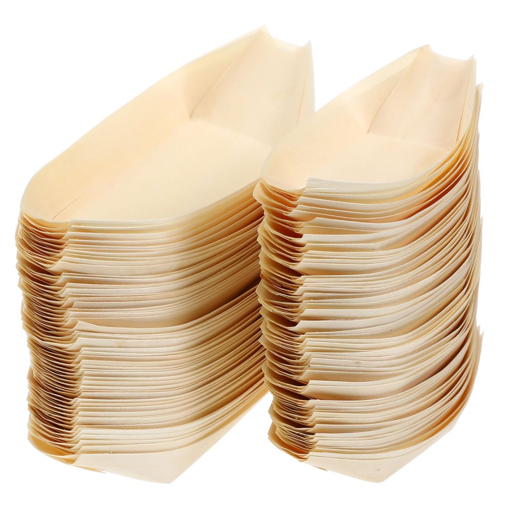 Zerodeko 100Pcs Disposable Wooden Sushi Boat Plates Creative Sashimi Tray for Snacks Desserts Appetizers Design for Home and Restaurant Use