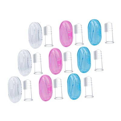 YOSADIER 9Pcs Silicone Finger Toothbrush for Newborn Oral Cleaner with Storage Box Gentle Teething Massage Tool Transparent Blue and Pink