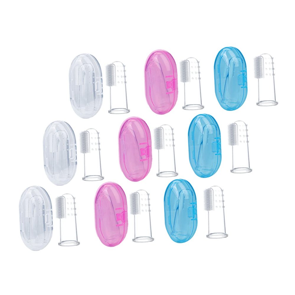 YOSADIER 9Pcs Silicone Finger Toothbrush for Newborn Oral Cleaner with Storage Box Gentle Teething Massage Tool Transparent Blue and Pink