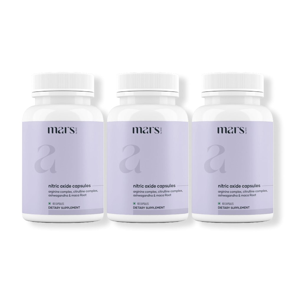 Mars Nitric Oxide Capsules with L-Arginine & L-Citrulline, Pre Workout Nitric Oxide Supplement for Men, Blood Flow & Circulation Support, Pack of 3