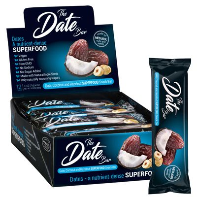 Fruit Nut Seed Healthy Snacks Pack, Medjool Date Coconut Hazelnut Bars, Vegan, Gluten Free, No Sugar Added Energy Bar, 12 Ct (1.3 oz each)