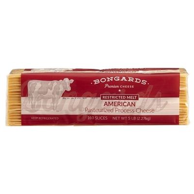 Bongards Yellow Restricted Melt Pasteurized Process American Cheese Slices, 5 Pound, 4 Packs per Case, Real Cheese, Mild Buttery