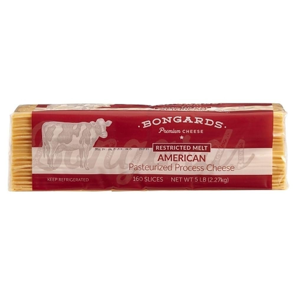 Bongards Yellow Restricted Melt Pasteurized Process American Cheese Slices, 5 Pound, 4 Packs per Case, Real Cheese, Mild Buttery
