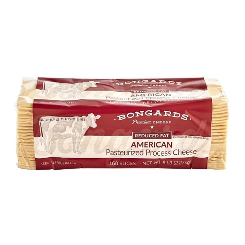 Bongards Yellow Reduced Fat Pasteurized Process American Cheese Slices, 5 Pound, 6 Pack Case, Made with Real Cheese
