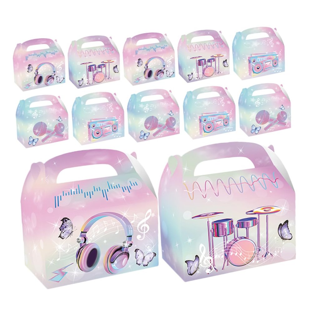 MUCKLILY 12Pcs Music Theme Candy Treat Boxes Drum Note Design Party Favors for Birthdays Weddings and Themed Events Easy Assembly Sturdy Cardboard for Bridal Treat