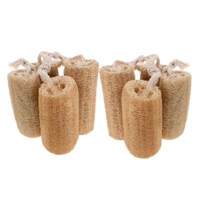 GLEAVI 8Pcs Natural Loofah Sponge Dishwashing Scrubbers Exfoliating Kitchen Cleaning Pads with Convenient Hanging Rope for Stain Removal and Safe Surface Use