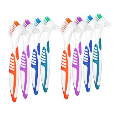 CTIRCHIU 8Pcs Double Sided Denture Brushes for Efficient Cleaning Compact Travel Toothbrushes Blue Green Purple and Orange Design for Denture Care
