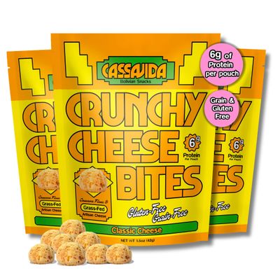 Cassavida Gluten Free Cheese Snack Crunchy Cassava Cheese Bites, Classic Cheese Grain Free, Twice-Baked, No Seed Oils, Grass-Fed Bolivian Cuap (1.5 oz, Pack of 3)