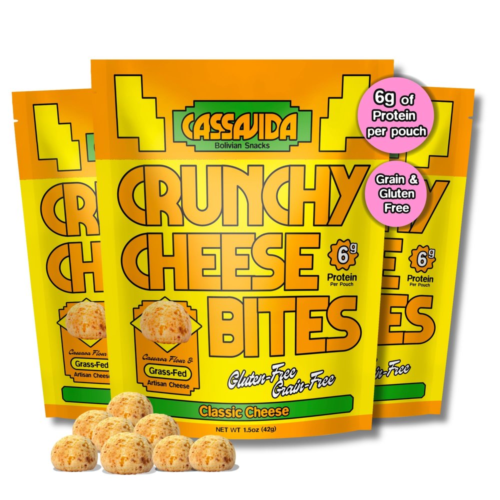Cassavida Gluten Free Cheese Snack Crunchy Cassava Cheese Bites, Classic Cheese Grain Free, Twice-Baked, No Seed Oils, Grass-Fed Bolivian Cuap (1.5 oz, Pack of 3)