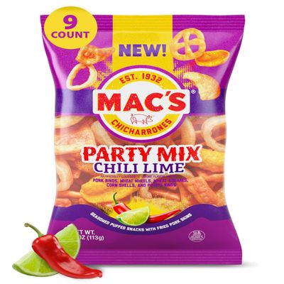 Mac's Chili Lime Flavored Party Mix, Seasoned Puffed Snacks, 9 Pack