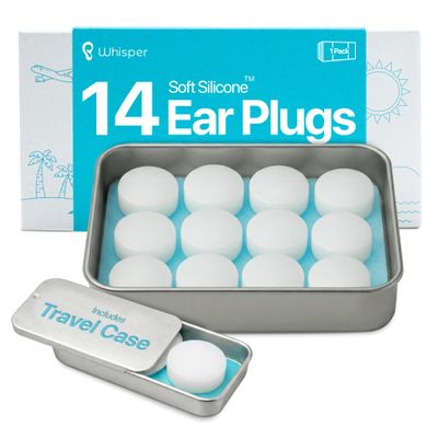 Whisper Ear Plugs (14 pcs) | Soft Silicone | Reusable Silicone Ear Plugs for Swimming, Sleep, Travel, Noise & Snoring | Moldable Comfort Fit Wax Earplugs for Sleep | Waterproof Swim Ear Plugs Adults