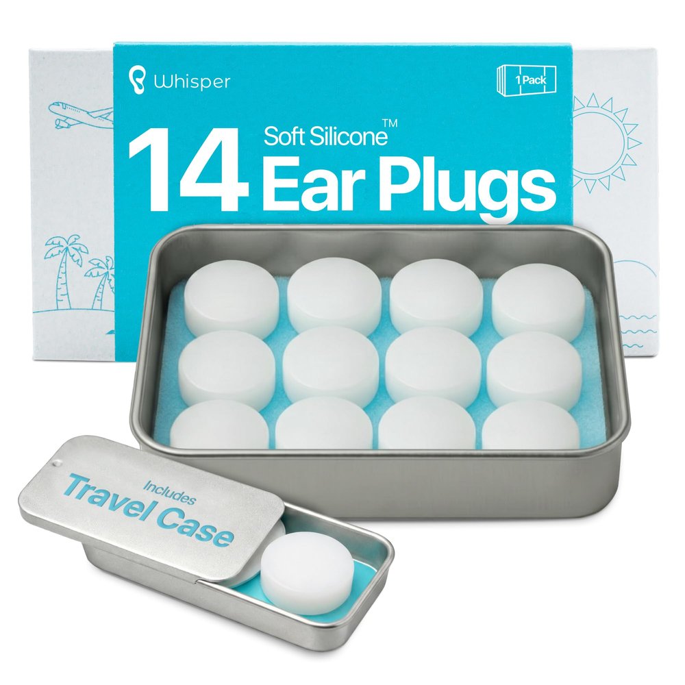 Whisper Ear Plugs (14 pcs) | Soft Silicone | Reusable Silicone Ear Plugs for Swimming, Sleep, Travel, Noise & Snoring | Moldable Comfort Fit Wax Earplugs for Sleep | Waterproof Swim Ear Plugs Adults