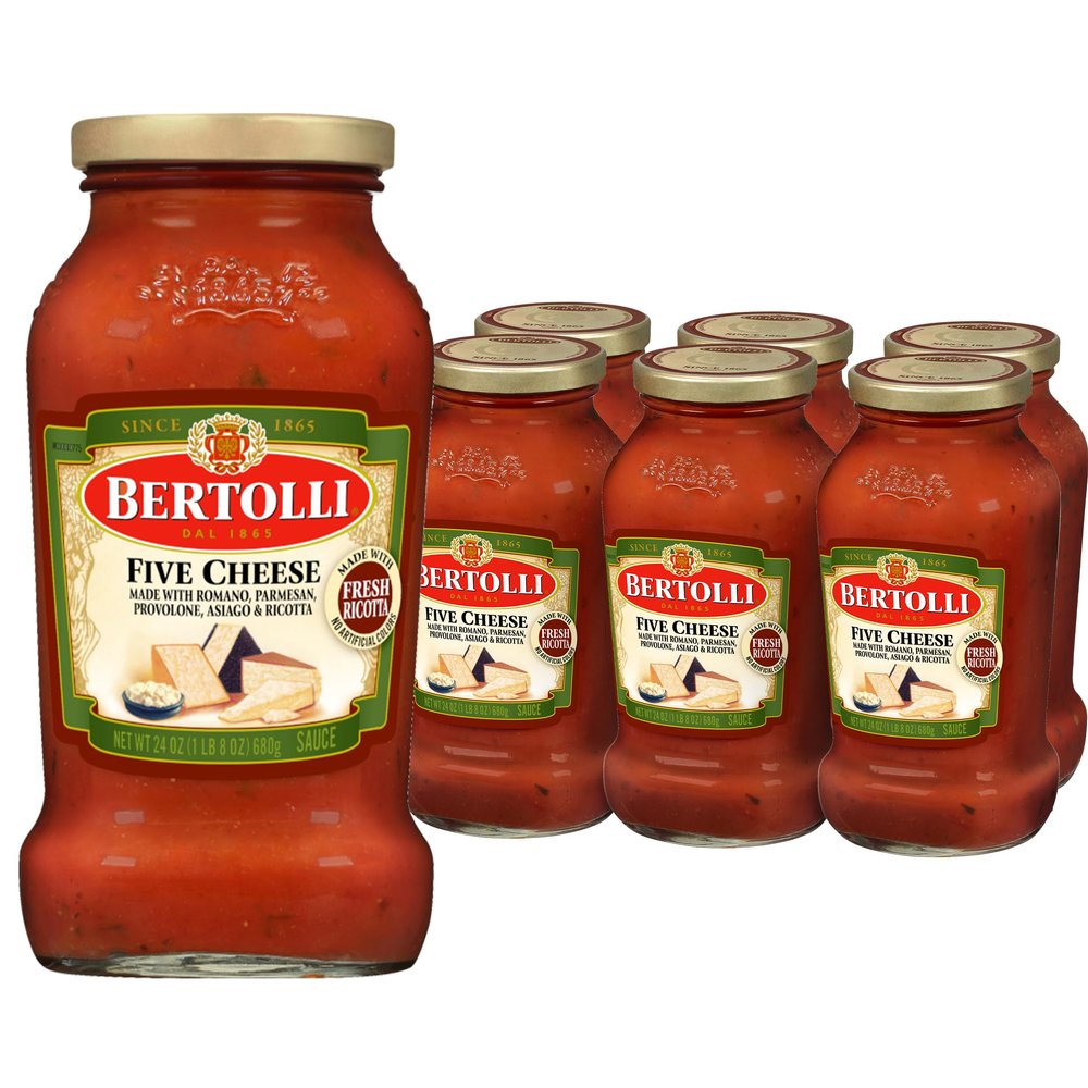 Bertolli Pasta Sauce Five Cheese, Spaghetti Tomato Sauce, 24 oz (Pack of 6)