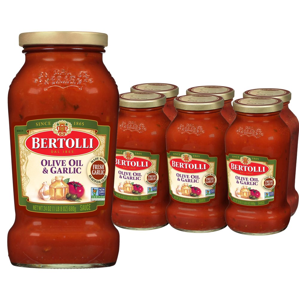 Bertolli Pasta Sauce with Olive Oil and Garlic, Spaghetti Tomato Sauce, 24 oz (Pack of 6)