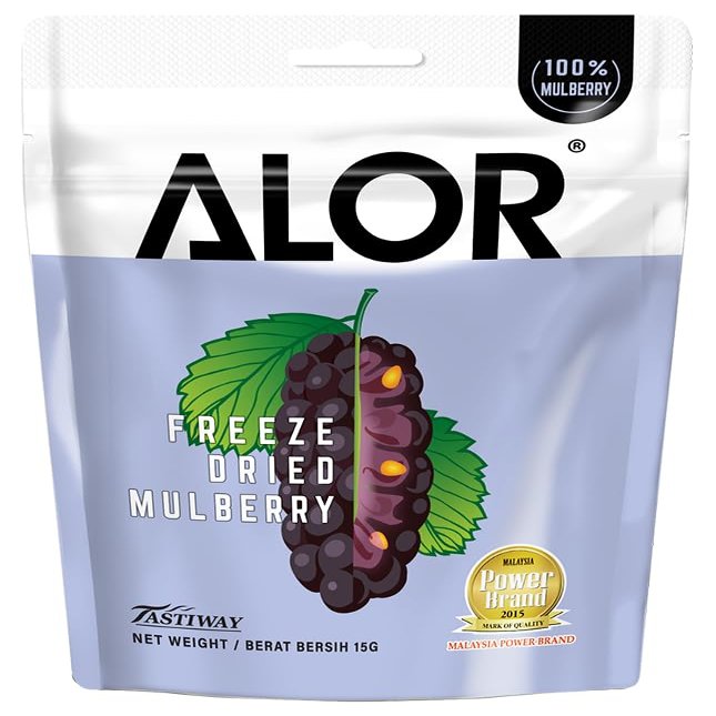 ALOR 100% Natural Dried Black Mulberries Unsweetened, No Sugar Added, Antioxidant-Rich Superfruit Snack, Crunchy, Crispy & Gluten-Free, Healthy Freeze-Dried Mulberries, (15 Grams x 8 Packs-Mulberry)