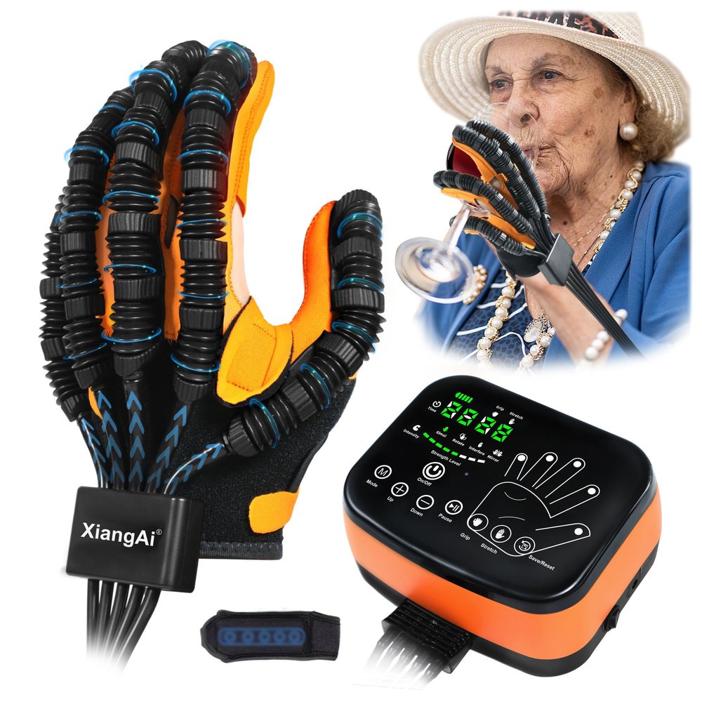 XiangAi Rehabilitation Robot Gloves for Hand Hemiplegia Stroke Recovery, Finger Rehab Robotic Glove Strokes Therapy Equipment, 4 Modes, 2600mAh Rechargeable, S/M/L/XL Sizes