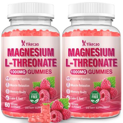 2 Pack Magnesium L-Threonate Gummies 1000mg, Sugar-Free Magnesium Threonate Supplement for Kids & Adults, Nervous & Muscle System Support, Non-GMO, Raspberry Flavor, 120 Count