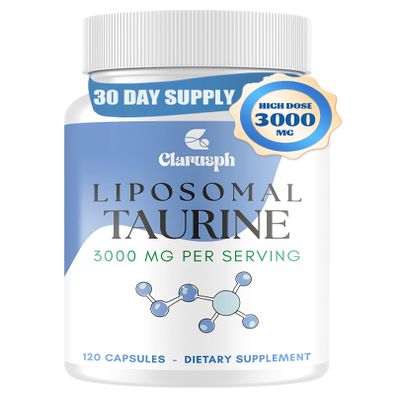 Clarusph Taurine Supplement Liposomal Taurine 3000mg - High Dose Taurine Amino Acid Supplement for Energy & Muscle, Overall Well-Being, 120 Capsules, Vegetarian for Workout & Gym