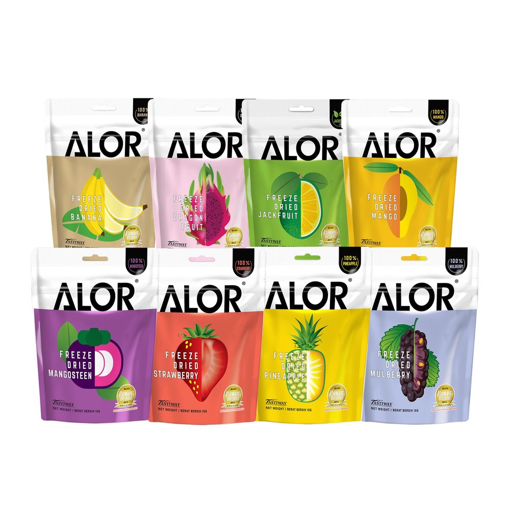 ALOR 100% Natural Dried Mixed Fruit Unsweetened, No Sugar Added, Pure Fruit Snack Medley Crunchy, Light, Crispy & Gluten-Free Healthy Freeze-Dried Fruit Mix, (15 Grams x 8 Packs - Assorted Pack)