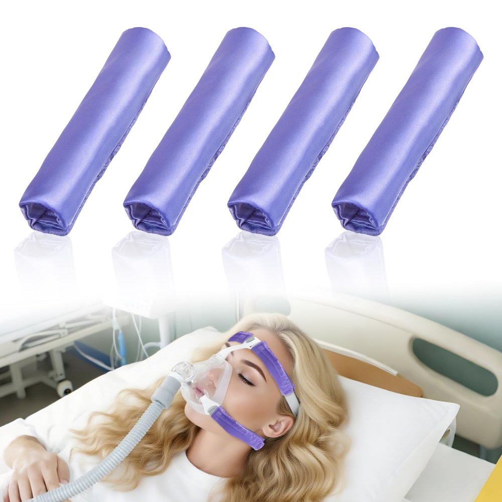 4 Pack Satin Mask Strap Covers, Face Cushion Cover for Strap Headgear, Universal and Reusable Comfort Pads, C Papa Accessories & Supplies Mask Cover Headgear Pads for Reducing Red Marks (Dark Purple)