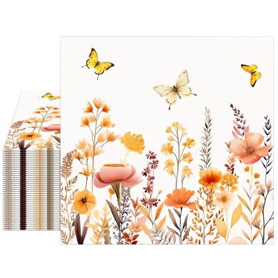 40Pcs Floral Paper Napkins Disposable, Decoupage Flower Luncheon Napkins Decorative for Baby Shower Wedding Anniversary Birthday Fall Party 6.5 x 6.5 Inches