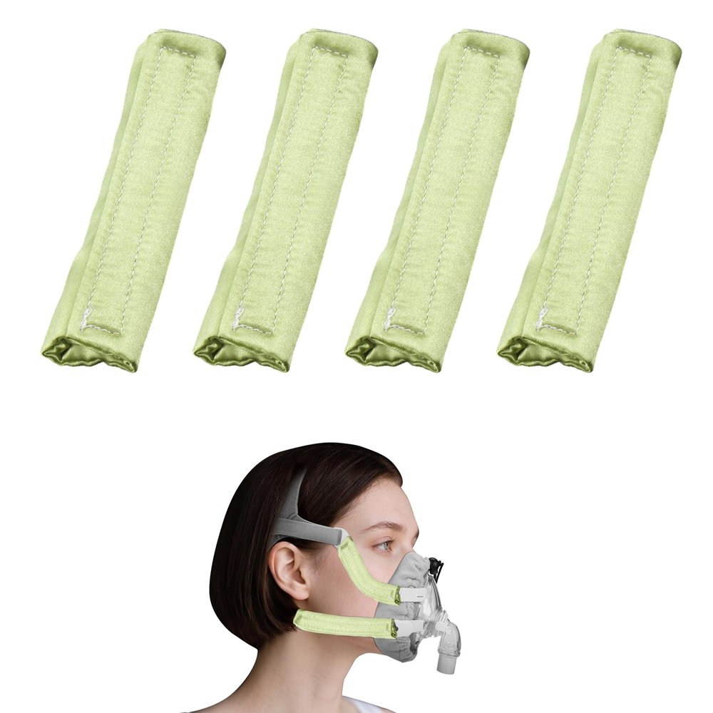 4 Pack Satin Mask Strap Covers, Face Cushion Cover for Strap Headgear, Universal and Reusable Comfort Pads, C Papa Accessories & Supplies Mask Cover Headgear Pads for Reducing Red Marks (Light Green)