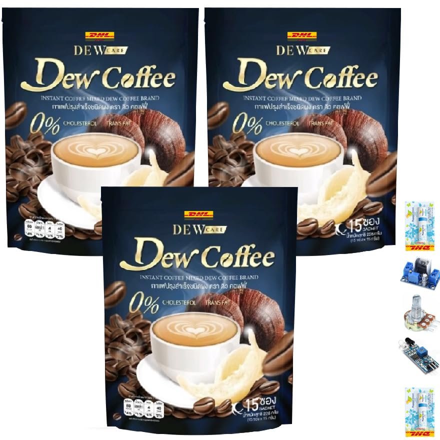 DewCoffee By PiDew Instant Roasted Mix Coffee 225g/Pack Arabica Smooth Natural Delicious Fruit Snack Good Shape (of 3) By Thaigiftshop [Get Free Tomato Facial Mask]