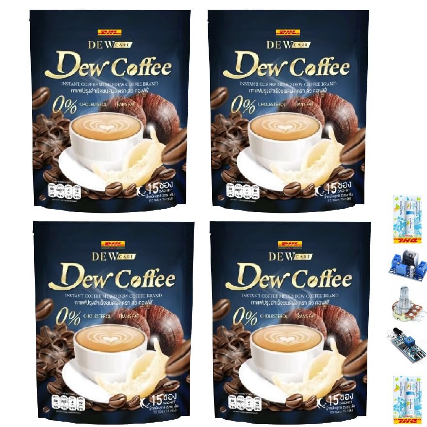 DewCoffee By PiDew Instant Roasted Mix Coffee 225g/Pack Arabica Smooth Natural Delicious Fruit Snack Good Shape (of 4) By Thaigiftshop [Get Free Tomato Facial Mask]