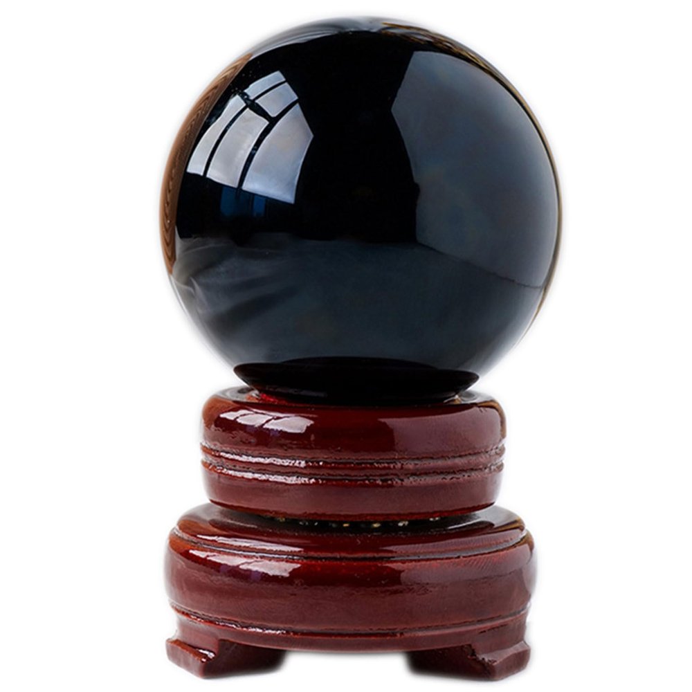 beisup Black Obsidian Crystal Ball with Stand for Fengshui, Meditation, Divination, Home Decoration, Healing Gemstone Black Magic Crystal Sphere,Diameter 4.7"