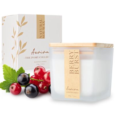 Aeviva Scented Candle, 7.04 oz Berry Burst Aromatherapy Candle, Natural Soy Wax with Wooden Wick, 45 Hours Burn Time, Stress Relief Meditation Amber Jar Candle Gifts