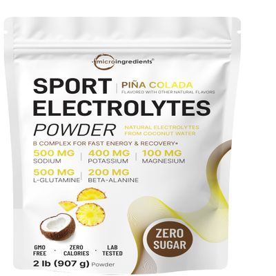 Micro Ingredients Electrolytes Powder, 2 lbs | 95 Servings | Sugar Free Workout Hydration | Potassium, Sodium, L-Glutamine, Beta-Alanine, & More | Natural Coconut Water | Pineapple Pia Colada Flavor