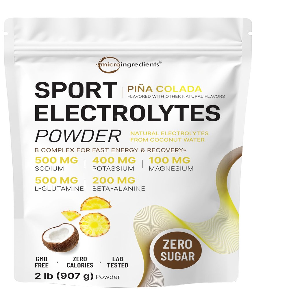 Micro Ingredients Electrolytes Powder, 2 lbs | 95 Servings | Sugar Free Workout Hydration | Potassium, Sodium, L-Glutamine, Beta-Alanine, & More | Natural Coconut Water | Pineapple Pia Colada Flavor